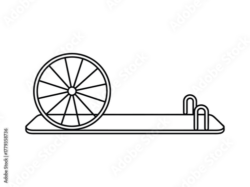 A hamster wheel is placed next to a swimming pool.