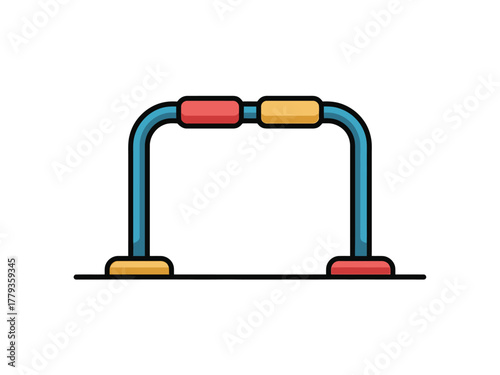 A colorful parallel bar structure for outdoor exercise.