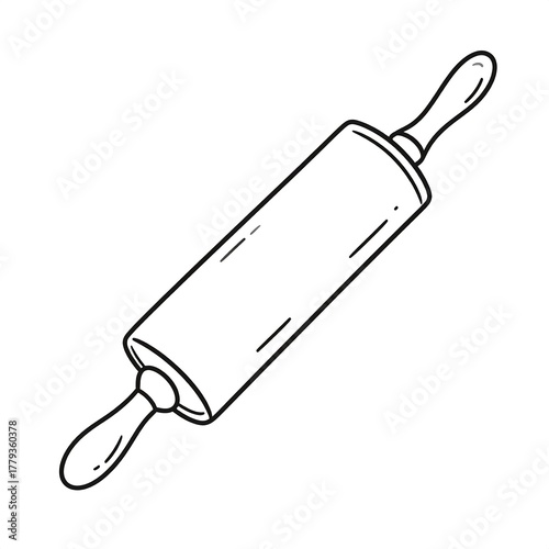 Black and white illustration of a classic wooden rolling pin