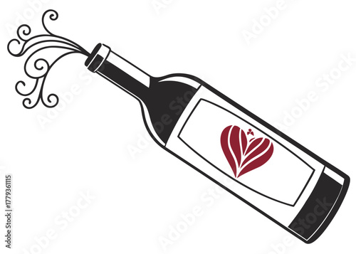 Red wine bottle with black label closeup isolated on a crisp white background