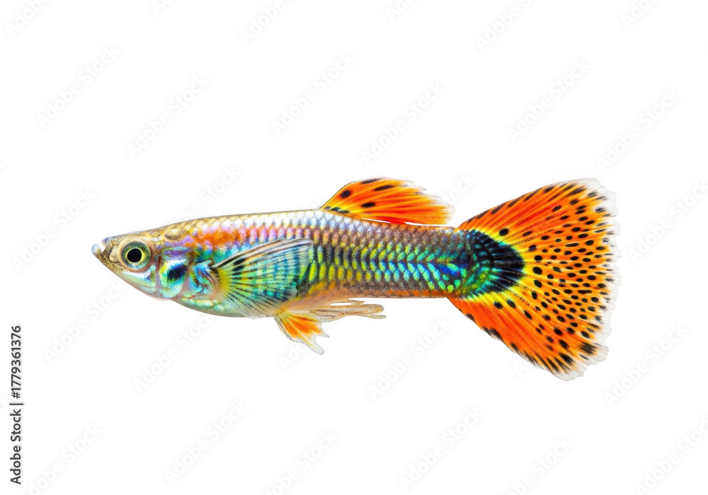 Fototapeta premium Colorful male guppy fish isolated on transparent background