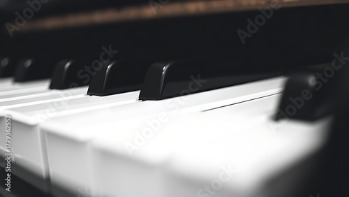 octet. Close-up of piano keys in black and white pattern, elegant musical instrument detail. lifestyle magazines, social media lookbooks, designed for influencer and brand collaborations.