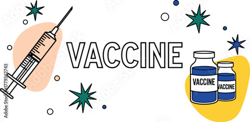 Vaccine Illustration: Vaccination Concept with Syringe and Vials in Dynamic Composition for Healthcare, Medical Research, and Disease Prevention Awareness Campaigns, Modern Design for Presentations