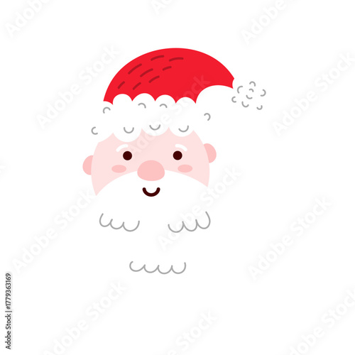 Santa isolated on transparent background. Merry Christmas and New Year's icon. Doodle flat style.Cute element for design.  Design for cards, posters, banners, web, icons, fabric. Vector illustration. 