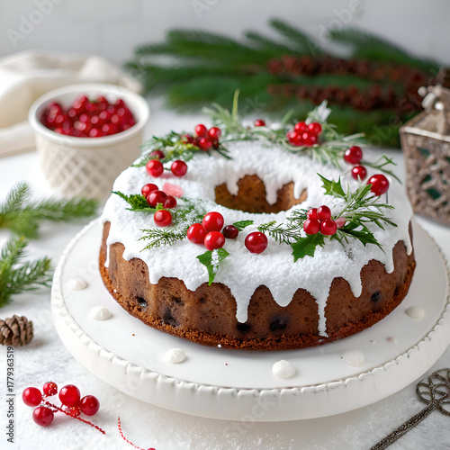 Wallpaper Mural Festive Christmas Cake Holiday Dessert with Red Berries  Rosemary Torontodigital.ca