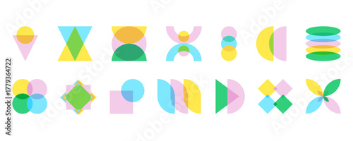 Colorful abstract geometric shape riso graph set vector illustration
