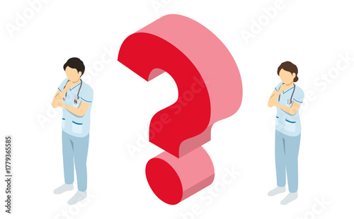 アイソメトリックイラスト：考える看護師