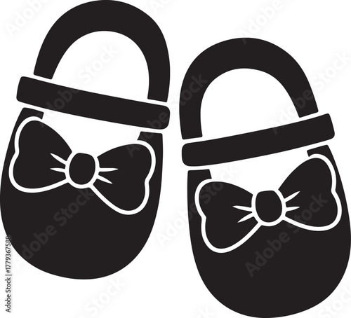  Baby girl shoes with cute bows silhouette vector illustratio