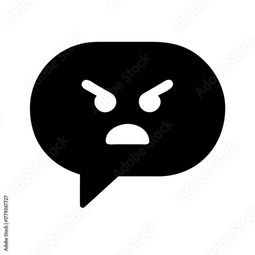 Speech bubble icon with angry face on transparent background  