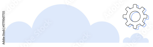 Large cloud with a smaller cloud beside it and a gear, representing technology, storage, system settings, automation, and operations. Ideal for cloud computing, data management, innovation network