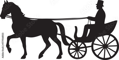  horse pulling carriage with driver silhouette vector
