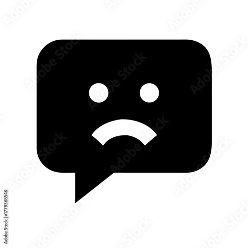 Speech bubble with sad face icon on transparent background  