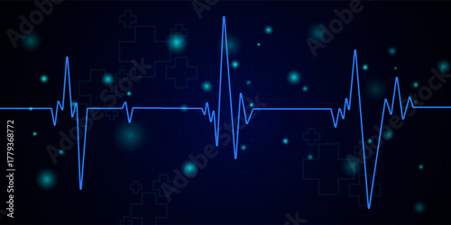 Heart wave technology background Shows the rhythm of the heart that is pumping. dark blue background with a grid