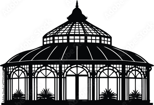 Victorian greenhouse botanical garden structur silhouette vector illustration