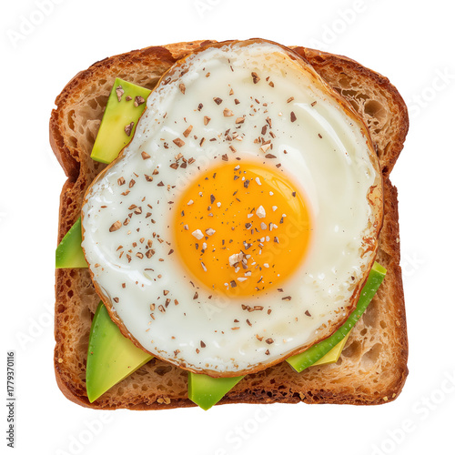 Delicious Fried Egg on Toast With Avocado Slices and Spices for a Healthy Bre...