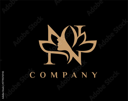 Letter N Beauty Face Lotus Flower Logo Design