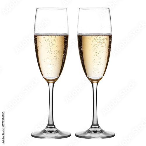 Champagne Flutes Filled With Bubbly Drink on a Festive Table for Celebration
