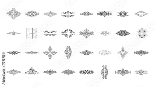 Decorative horizontal Border Divider elements Vector set, for corners, frame and cartouches in decorative and engraving style of Baroque. and also for Page decoration