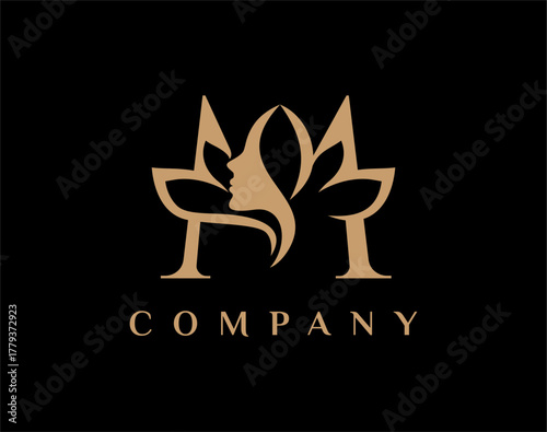 Letter M Beauty Face Lotus Flower Logo Design