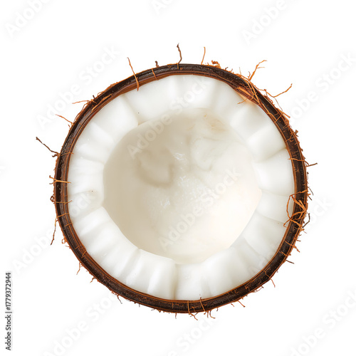 Fresh Coconut Halved on a Clean White Background for Culinary Use or Decorati...