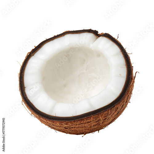 Fresh Coconut Halved on a Clean White Background for Culinary Use or Decorati...