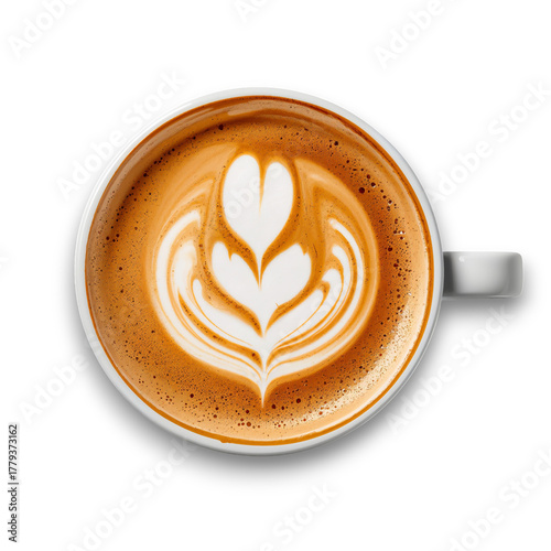 Warm Cappuccino With Latte Art on Top Served in a White Cup During a Cozy Mor...