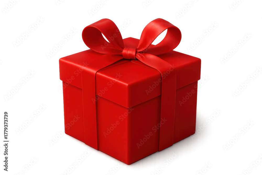 Fototapeta premium Red gift box with satin ribbon and bow symbolizing a special present for celebration and holiday seasons