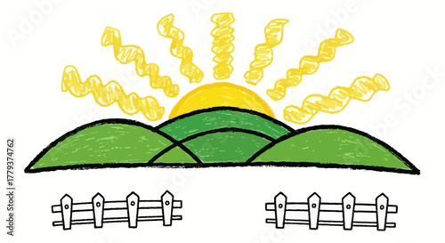 Sunrise over rolling hills with a fence, evoking a sense of tranquility and nature's beauty