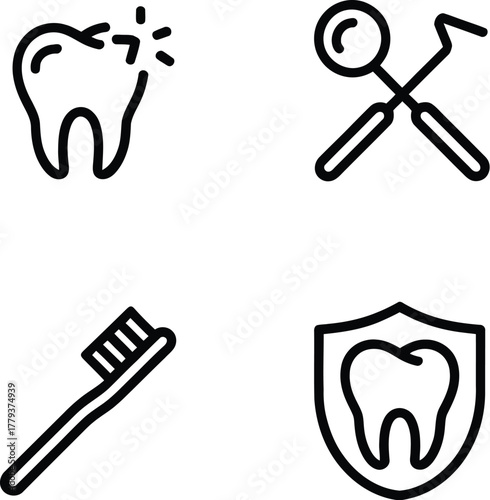 Teeth Dental Care Icon Set Oral Hygiene Shield
