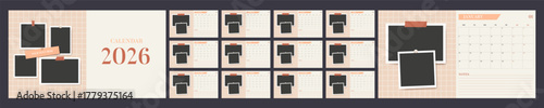  2026 monthly calendar planner template set with photo frame design week start on Monday