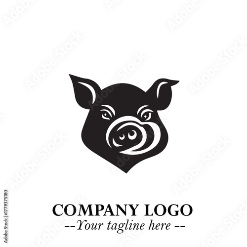 Head of Pig Logo Symbol in Black on the White Background with Simple Modern Animal Design