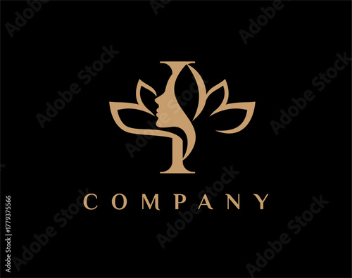 Letter I Beauty Face Lotus Flower Logo Design