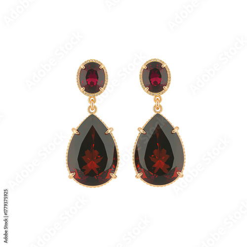 Elegant Red and Black Drop Earrings With Gold Accent for Special Occasions an...