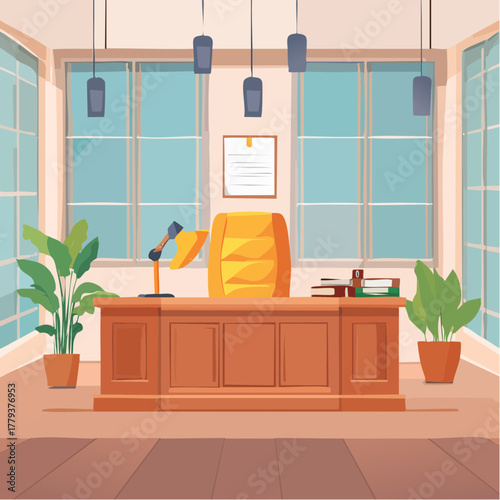 Interior of a courtroom - 2D vector in cartoon animation style