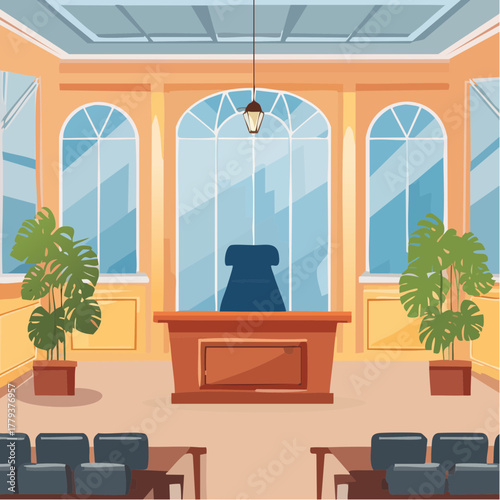 Interior of a courtroom - 2D vector in cartoon animation style