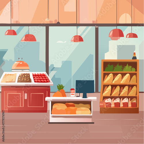 Interior of a delicatessen  - 2D vector in cartoon animation style