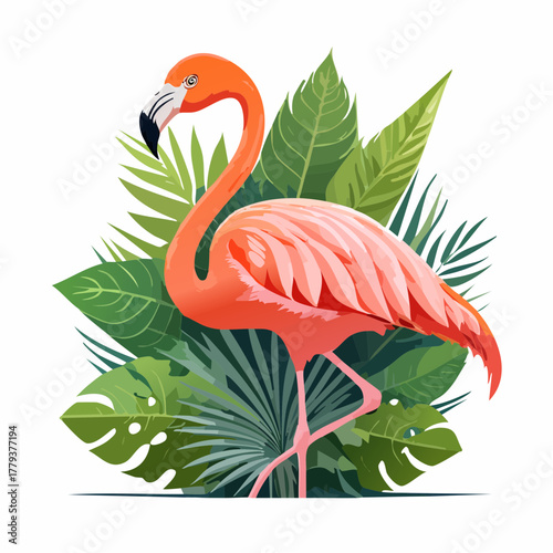 2D animation style flamingo isolated on white