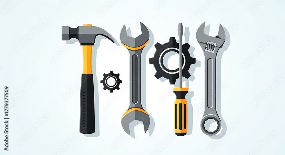 Fototapeta premium Collection of Tools and Gears for Repair and Construction.