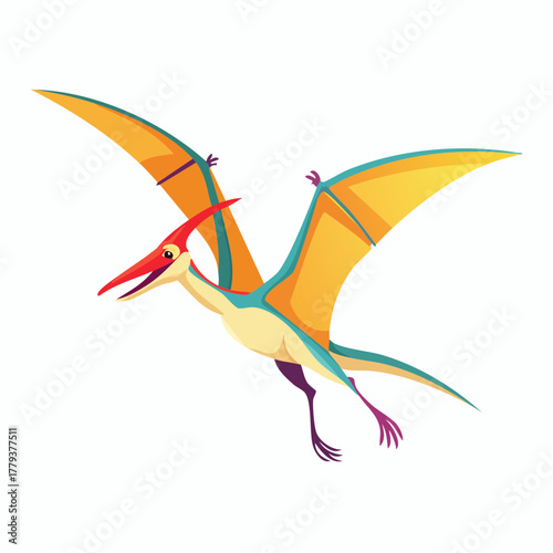 2D animation style Pterodactyl Dinosaur isolated on white