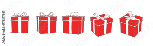 Red and white sketch of gift box with five angle in vector file 