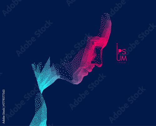 Network forming AI human face. Technology concept. Anonymous social masking. Cyber security illustration. Vector for brochure, poster, cover, card, presentation, flyer or banner.