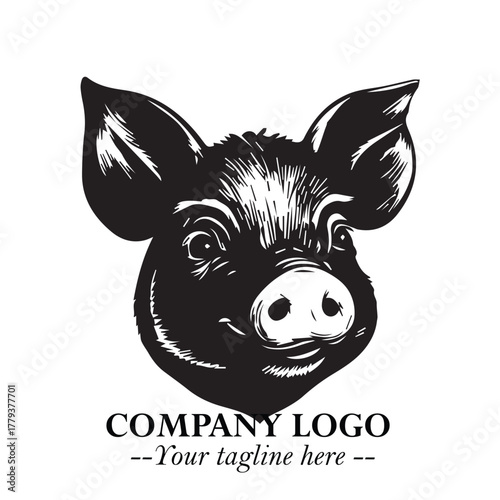 Head of Pig Logo Symbol in Black on the White Background with Simple Modern Animal Design