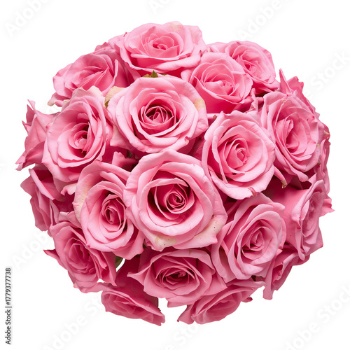 Bright Pink Roses Arranged in a Beautiful Circular Bouquet for Special Occasi...