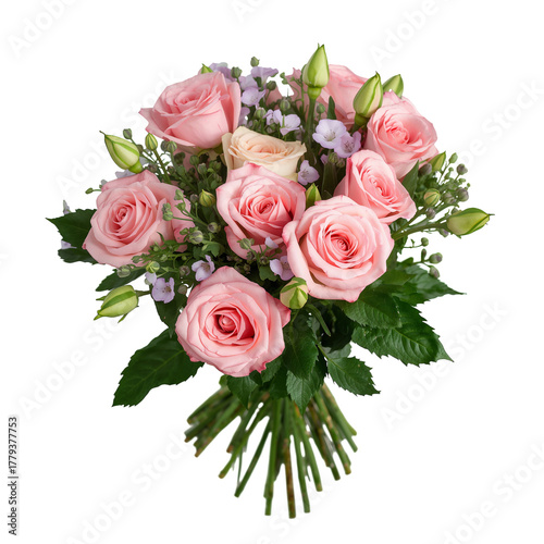 Bright Pink Roses Arranged in a Beautiful Circular Bouquet for Special Occasi...