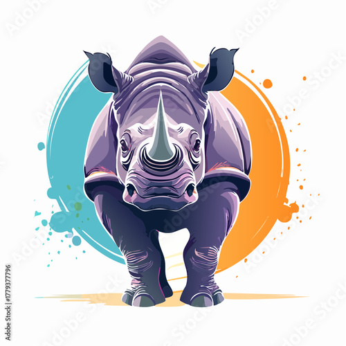 2D animation style Rhinoceros isolated on white