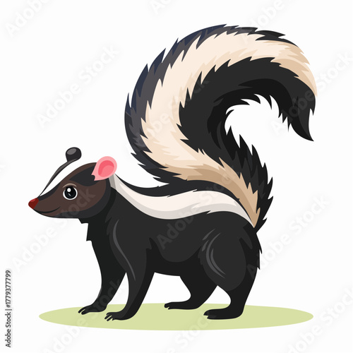 2D animation style Skunk  isolated on white
