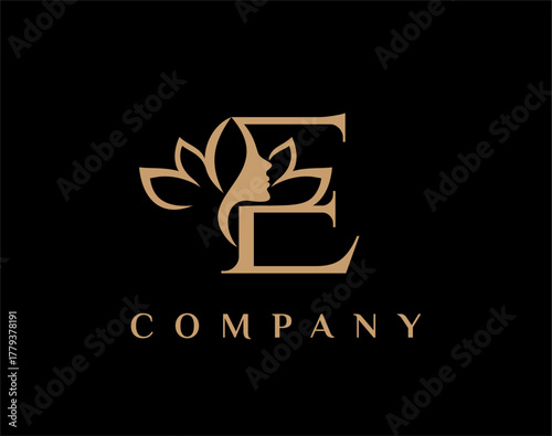 Letter E Beauty Face Lotus Flower Logo Design