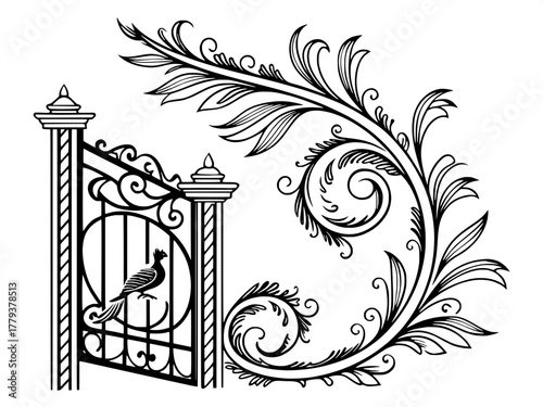 A baroque ornamental picture frame drawn in black ink with exceptional precision. The frame includes complex filigree, mythological motifs, and curling foliage, all centered on a clean white backgroun