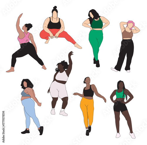 8 set Diverse Women Dancers and Yoga - Body positive bundle illustration svg 