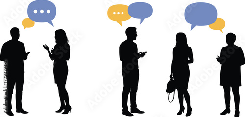 conversation, dialogue, communication, people, speech, bubble, talk, discussion, silhouette, vector, idea, cad, drawing, flat, illustration